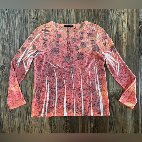 Project Womens L/S Shirt Blouse No Size See Measurements Orange White Floral Y2K - Picture 1 of 8